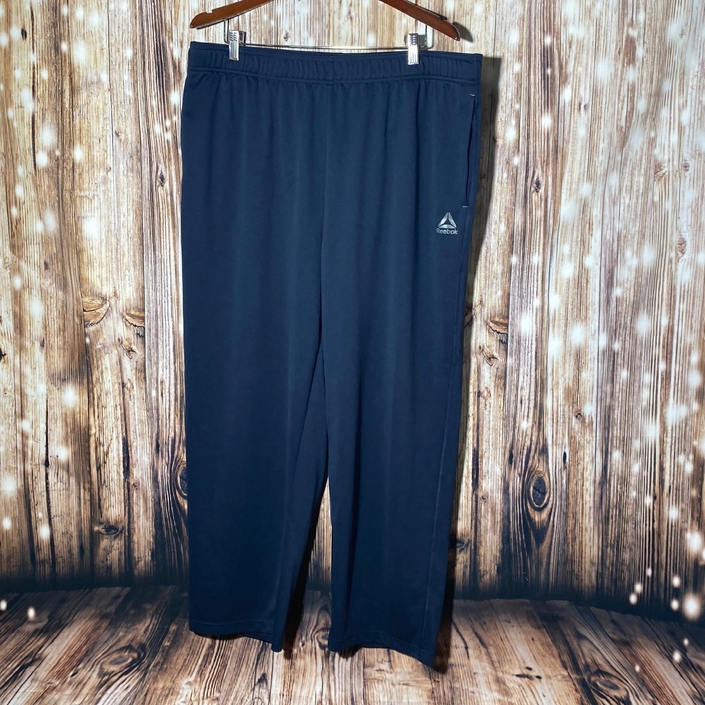Reebok Men’s Navy Blue Sweatpants Wideleg Jogger Logo Zipper Pockets Size 1XL